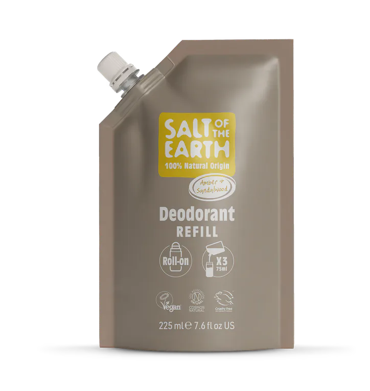 Salt of the Earth Natural Roll-On Deodorant Refill Pouch Amber & Sandalwood 225ml