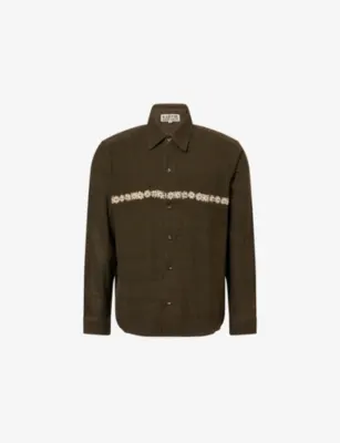 KARTIK RESEARCH Double Layer Bead Embroidered Cotton Shirt in NAVY – Mens | Shirts | Casual Shirts | Long-sleeved