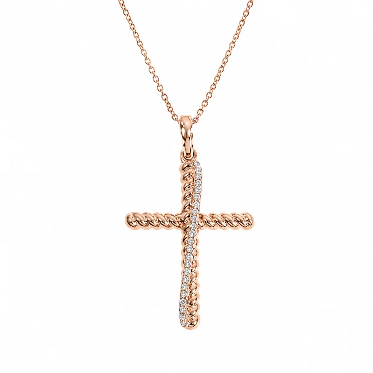 RINA - For Him FACTORY 14K Gold Twisted Diamond Rope Cross Pendant Set 66615 in Rose Gold / 18 Inches – Pendant Set