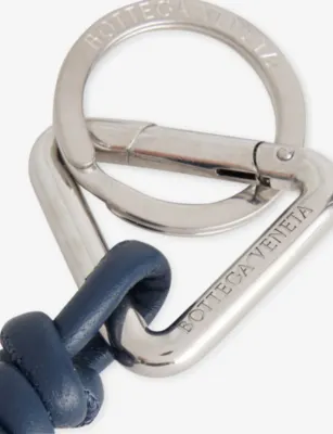 BOTTEGA VENETA Triangle Knot Leather And Metal Keyring in Denim-silver, additional product view 2