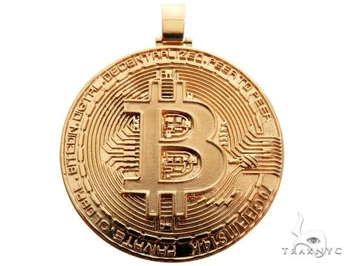 RINA - For Him CUSTOM Solid Gold Custom Made Bitcoin Pendant Crypto Cryptocurrency Blockchain 64513 in Rose Gold – Pendant