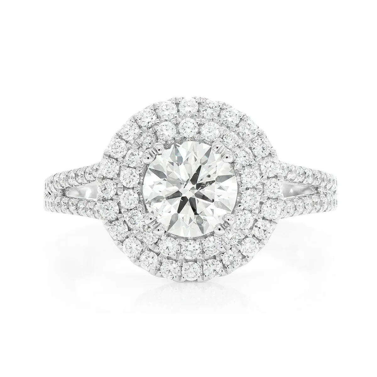 For Him Round Double Halo Split Shank Diamond Ring
