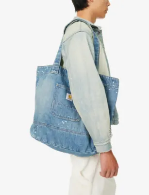 CARHARTT WIP Logo-Patch Paint-Splatter Denim Tote Bag detail 2