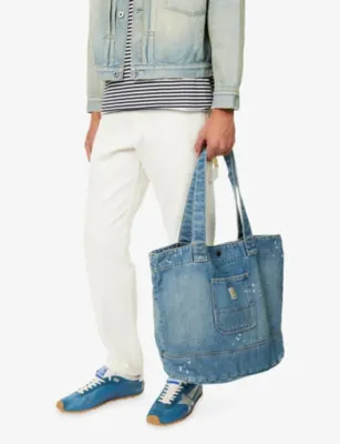 CARHARTT WIP Logo-Patch Paint-Splatter Denim Tote Bag detail 3