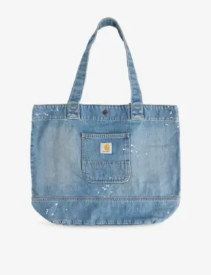 CARHARTT WIP Logo-Patch Paint-Splatter Denim Tote Bag