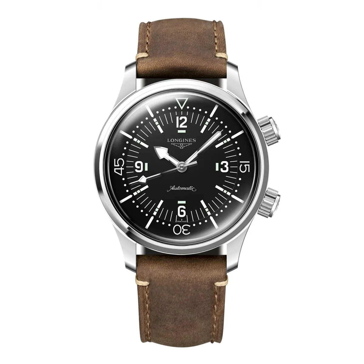 Longines Legend Diver 39mm Mens Watch Black Leather