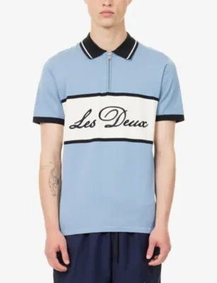 LES DEUX Knitted Zipper Cotton Polo T-Shirt detail 3