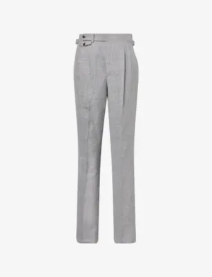 DUNHILL Checked Straight-Leg Linen-Blend Trousers - 34R