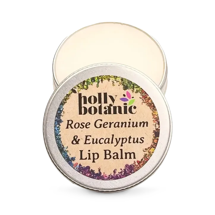 Holly Botanic Natural Lip Balm | Rose Geranium & Eucalyptus | 14g