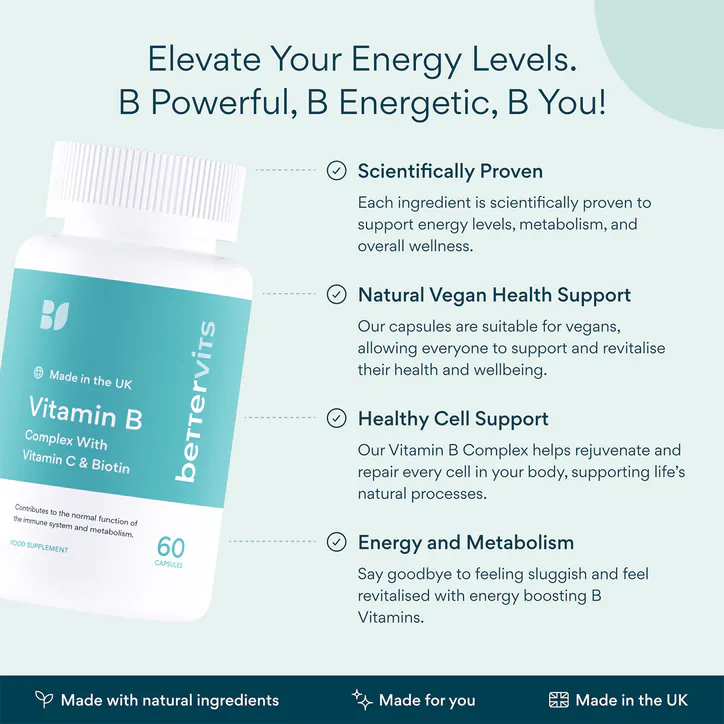 Bettervits Vitamin B Complex with Vitamin C & Biotin 60 Capsules, additional product view 2