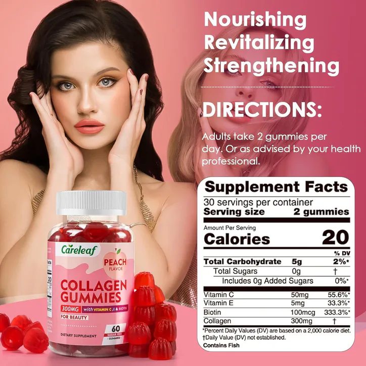 Сareleaf careleaf Sugar-Free Collagen Gummies Peach Flavour 60 Gummies detail 2