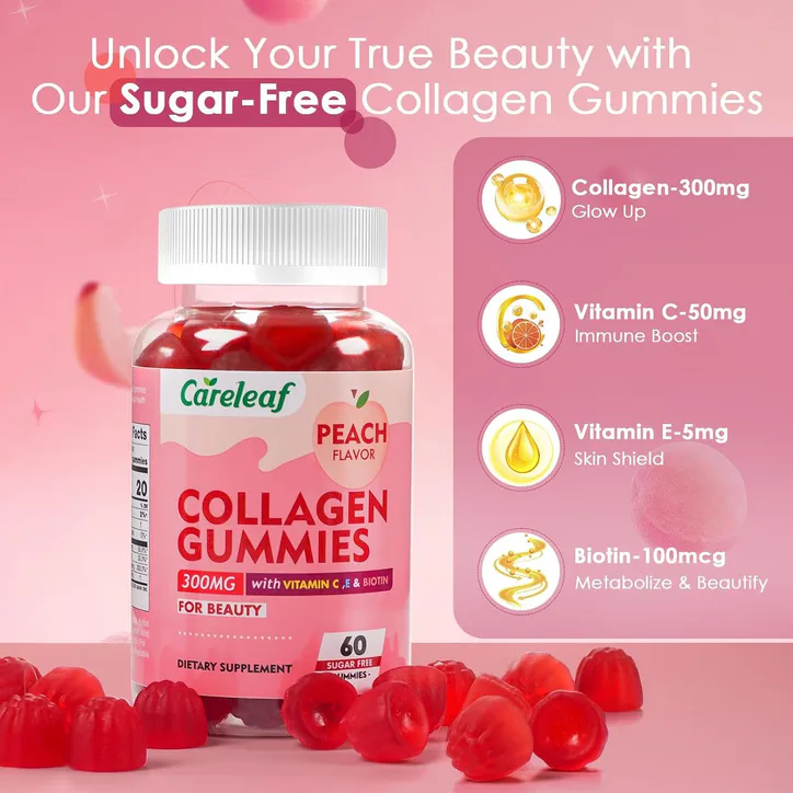 Сareleaf careleaf Sugar-Free Collagen Gummies Peach Flavour 60 Gummies detail 3