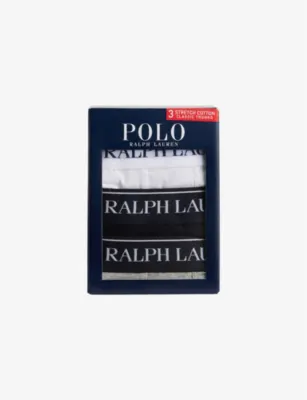 POLO RALPH LAUREN Logo waistband classic-fit stretch-cotton trunks pack of three - BLACK/WHITE/GREY detail 3