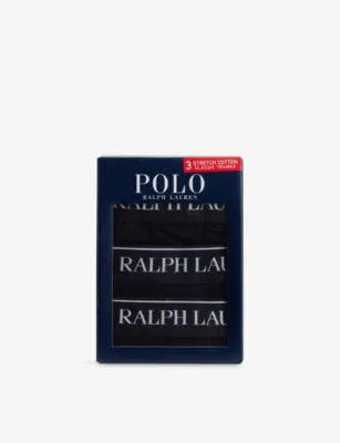 POLO RALPH LAUREN Logo waistband classic-fit stretch-cotton trunks pack of three - BLACK/WHITE/GREY