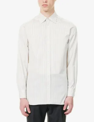 DUNHILL Bengali-Stripe Regular-Fit Cotton and Silk-Blend Shirt - 15.75 detail 3