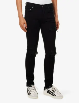 AMIRI MX1 Distressed Skinny Jeans in OD BLACK, additional product view 3