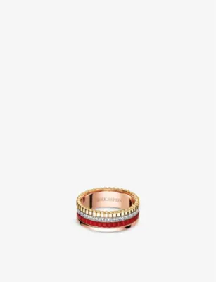 BOUCHERON Quatre Red Edition 18ct rose-gold, yellow-gold, white-gold, ceramic and 0.24ct diamond ring - 52mm