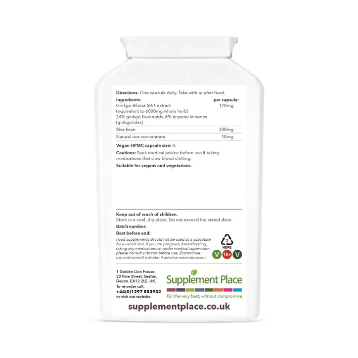 Supplement Place Ginkgo Biloba 120mg | Equivalent to 6,000mg | 240 Capsules, additional product view 2