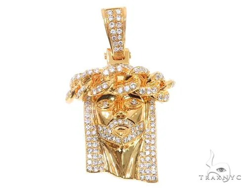 RINA - For Him FACTORY 14k Yellow Gold Diamond Cuban Link Crown Jesus Pendant 64912 in Rose Gold – Pendant