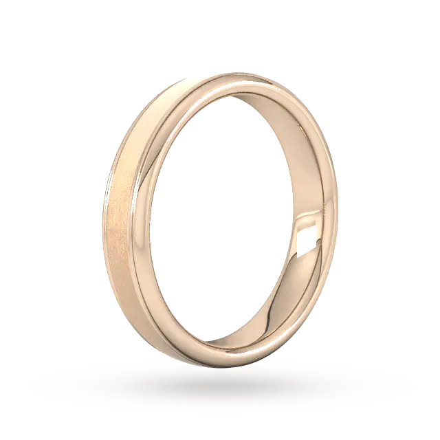 For Him 4mm Slight Court Extra Heavy Matt Centre With Grooves Wedding Ring In 18 Carat Yellow Gold detail 2