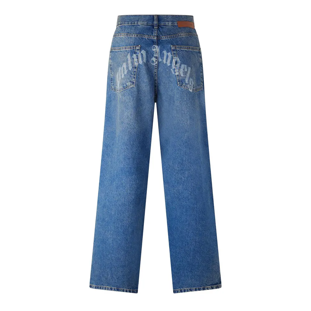 Palm Angels Men's Wide Leg Jeans in Medium Blue, additional product view 2