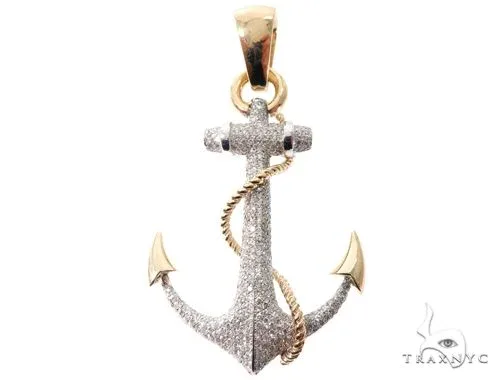 RINA - For Him CUSTOM Flower Set Diamonds Anchor Charm Pendant 64073 in Rose Gold – Pendant