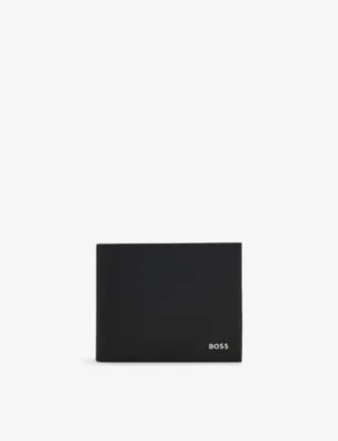 BOSS Logo-Debossed Trifold Leather Wallet