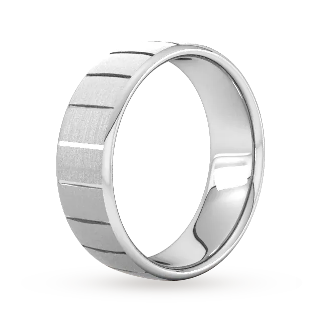 For Him 7mm Flat Court Heavy Vertical Lines Wedding Ring In 950 Palladium detail 2