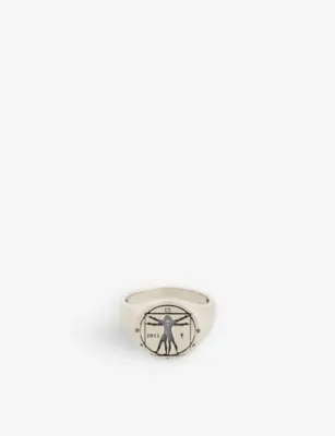 SERGE DENIMES Vitruvian-engraved oxidised-finish sterling-silver ring - P