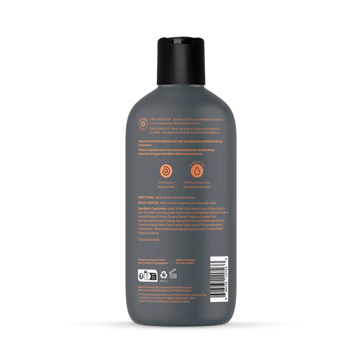 Attitude Men's Shower Gel Patchouli & Bourbon detail 2