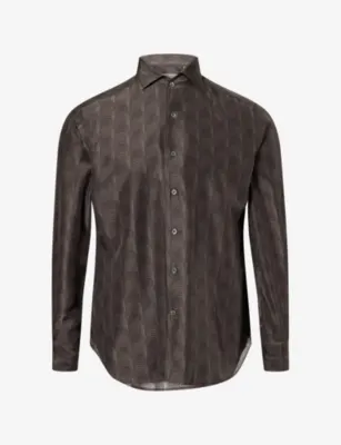 CORNELIANI Wave Printed Long-Sleeve Silk Shirt