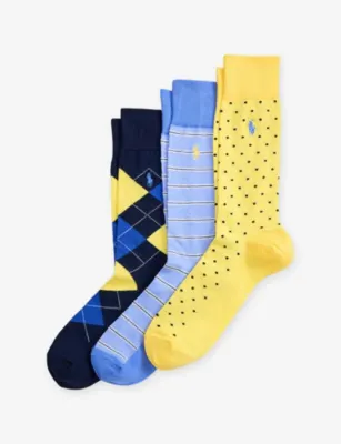 POLO RALPH LAUREN Argyle, Striped and Dotted Pack of Three Cotton-Blend Socks