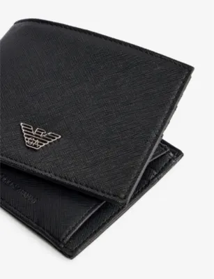 EMPORIO ARMANI Brand-plaque billfold woven wallet detail 2