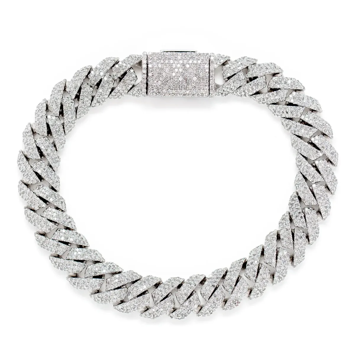For Him Sterling Silver 10mm Raised Miami Cuban Lab Diamond Bracelet