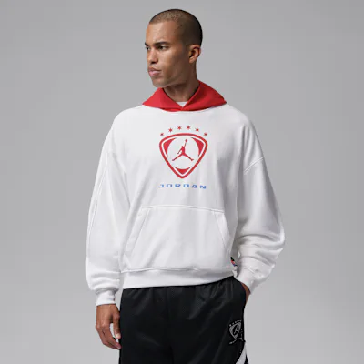 Jordan Brooklyn Men's Fleece Pullover Hoodie - White/University Red/University Red