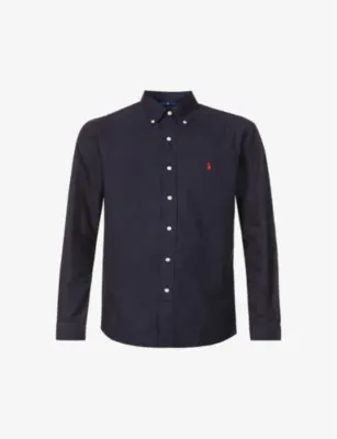 POLO RALPH LAUREN Long-sleeved garment-dyed custom-fit cotton Oxford shirt - POLO BLACK