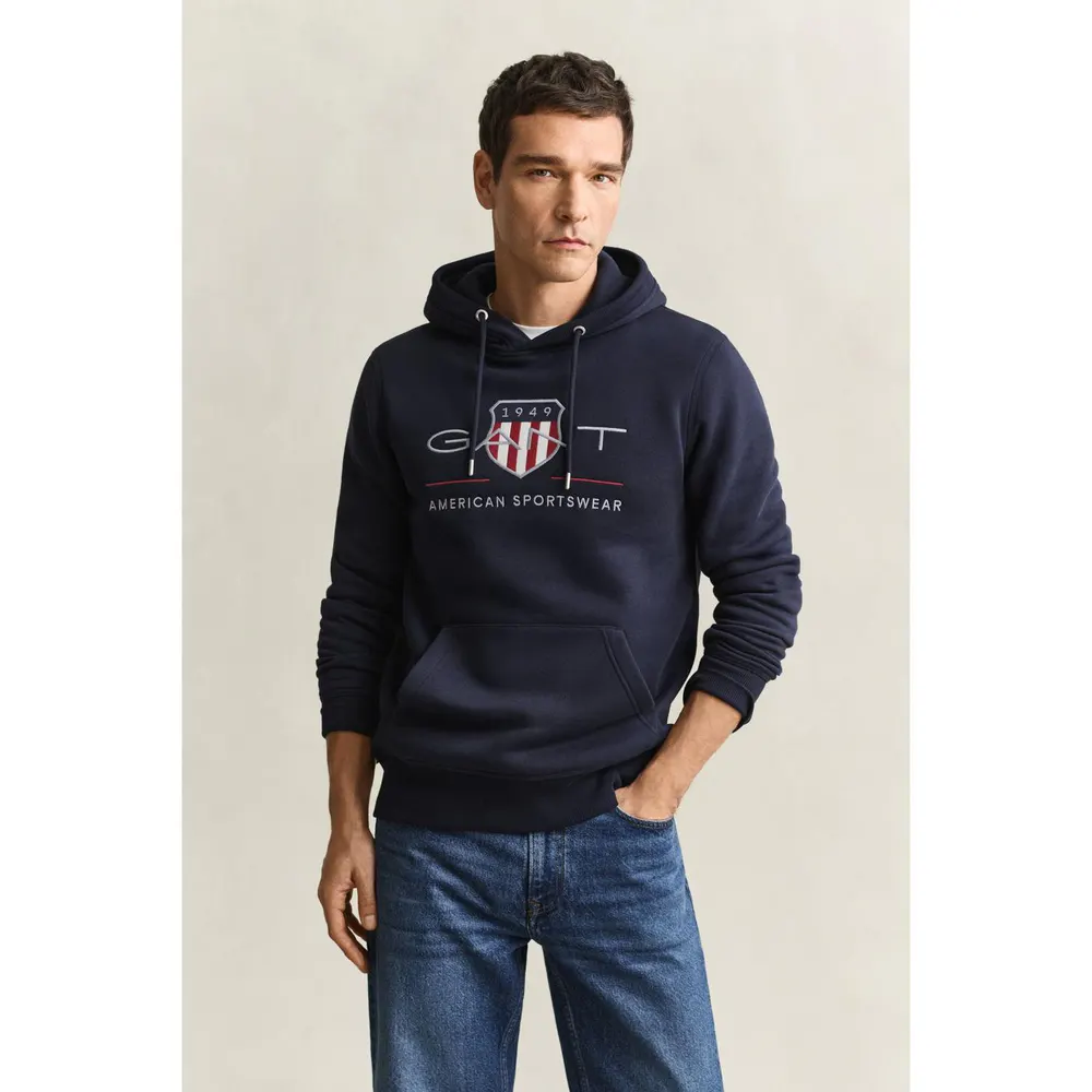 Gant Men's Archive Shield Over the Head Cotton Hoodie detail 2