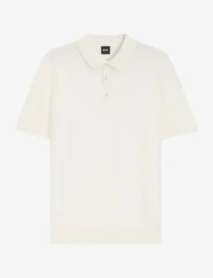 BOSS Jacquard Short-Sleeve Knitted Polo Shirt - Open White in 118 – Mens | Tops & t-shirts | Polo shirts | Short sleeve