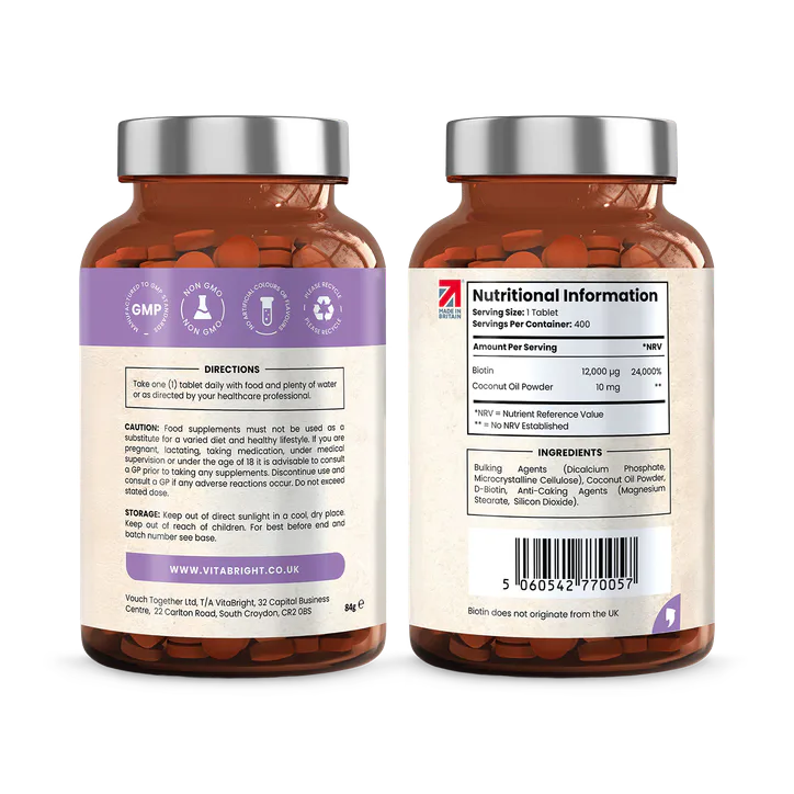 VitaBright Biotin with Coconut - 12,000 mcg - 400 Tablets, additional product view 2