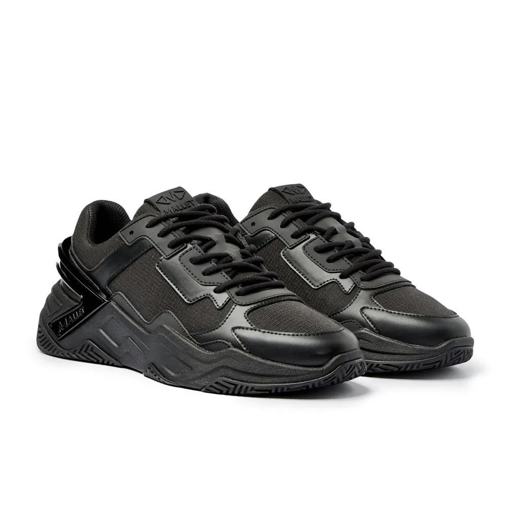 Mallet Men's Union Chunky Trainers in Triple Black, additional product view 3
