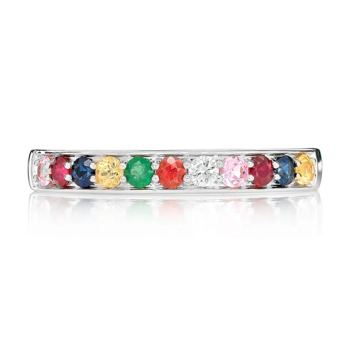 For Him Multicolor Gemstone Diamond Band in White Gold / Natural Diamond – Ring