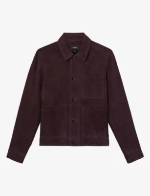 REISS Wilstead Patch-Pocket Suede Jacket - CHOCOLATE BROWN