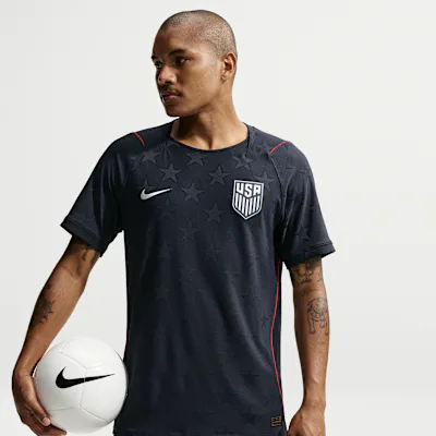 Nike USMNT 2026 Match Away Men's Nike Aero-FIT Football Shirt - Dark Obsidian/University Red/Pure Platinum