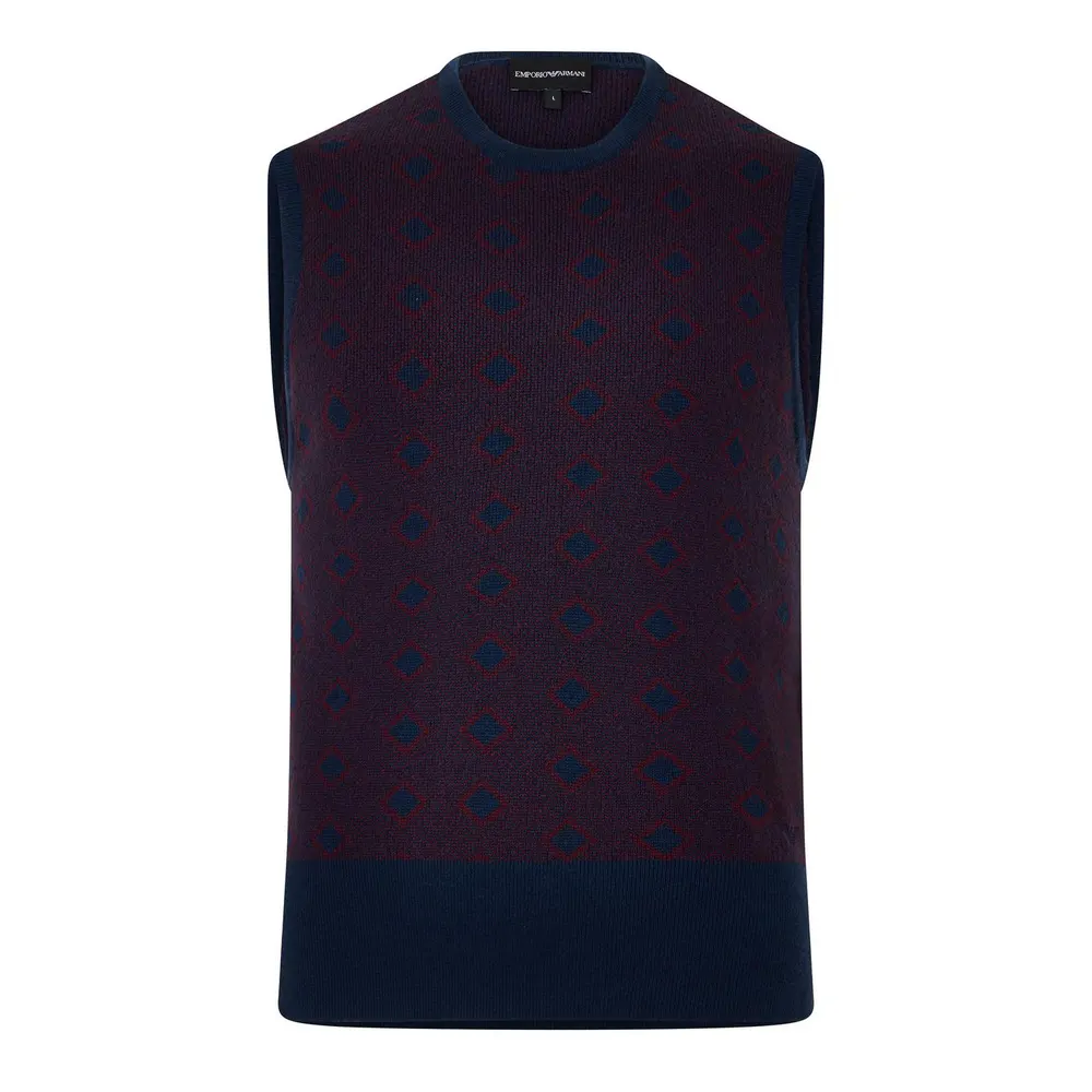 Emporio Armani Men's Wool Cashmere Jacquard Crew-Neck Sweater Vest