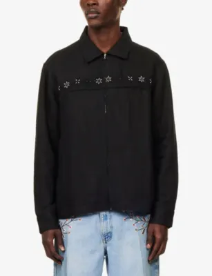 KARTIK RESEARCH Bead-Embellished Zip-Up Linen Jacket in BLACK, additional product view 3