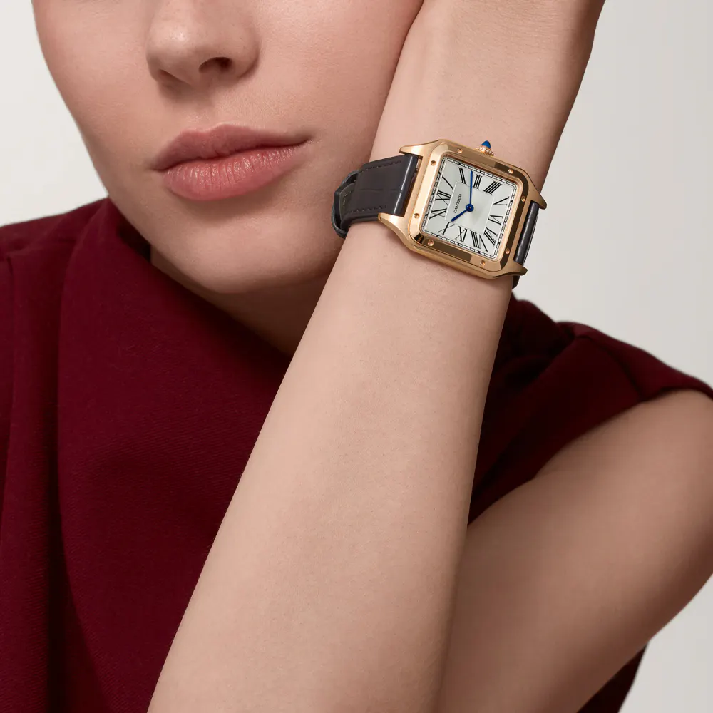 Cartier Santos-Dumont Watch Large Model, Quartz Movement, Rose Gold, Leather detail 2
