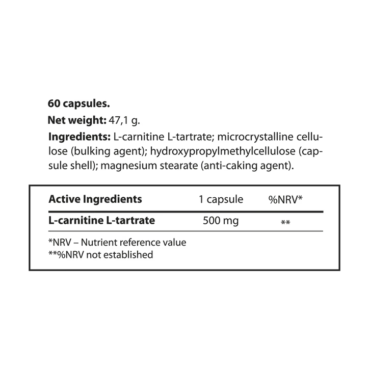 Mindly L-carnitine L-tartrate 500 mg 60 capsules, additional product view 2