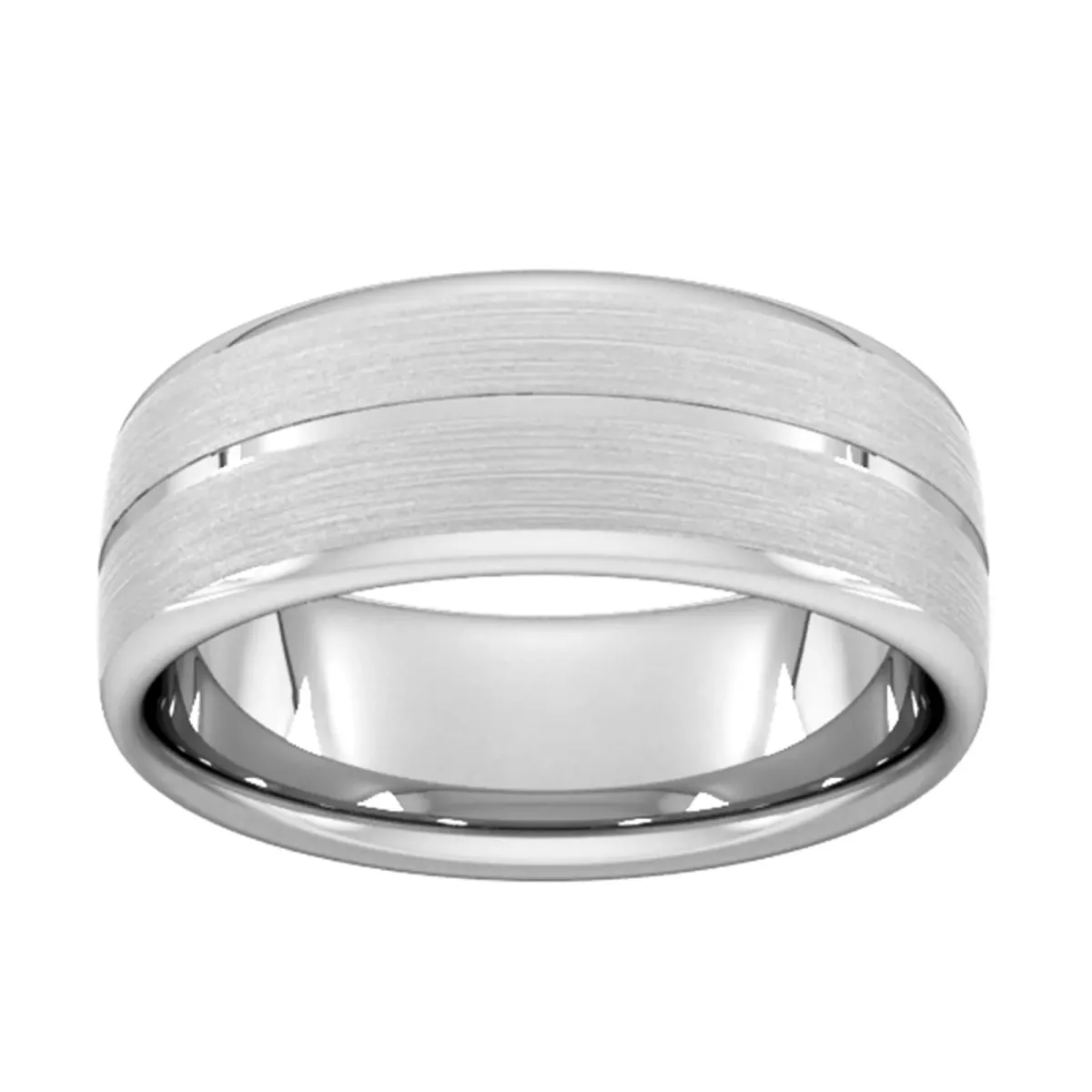 For Him 8mm Flat Court Heavy Centre Groove With Chamfered Edge Wedding Ring In 950 Palladium