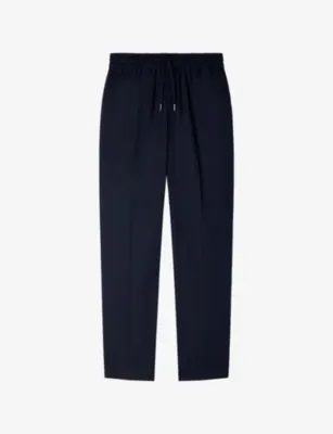 SANDRO Tapered drawstring-waist stretch-cotton blend trousers - MIDNIGHT BLUE