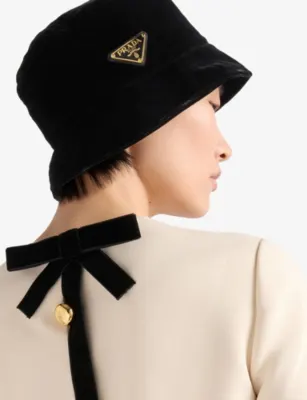 PRADA Triangle-Logo Velvet Bucket Hat - XXXL in BLACK, additional product view 2